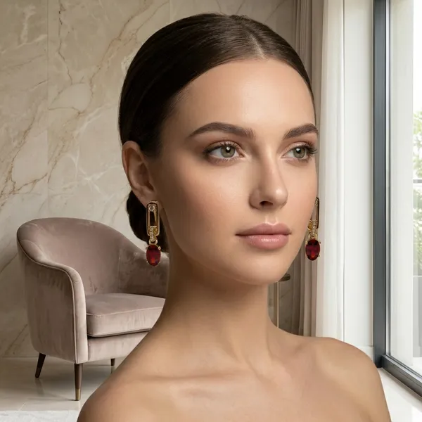 Red_Oval_Drop_Ears_Anti_Tarnish_Earring_For_Women