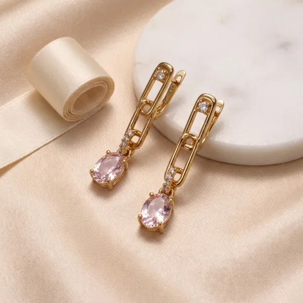 Pink_Oval_Drop_Ears_Anti_Tarnish_Earring_For_Women