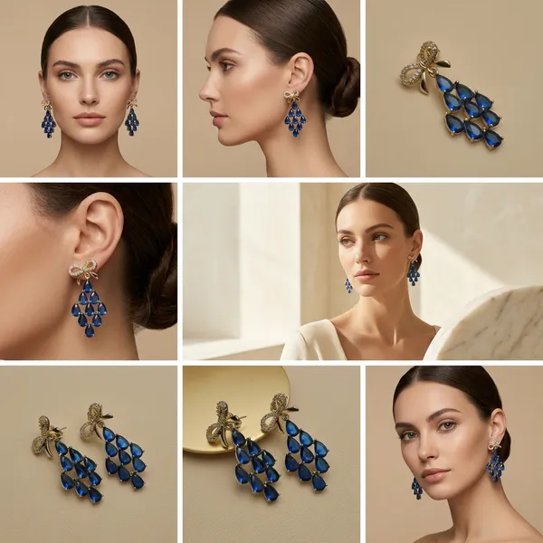 Black_And_Royal_Blue_Crystal_Bow_Cascade_Ears_Anti_Tarnish_Earring_For_Women
