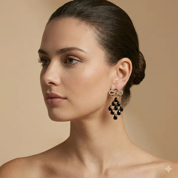 Black_Crystal_Bow_Cascade_Ears_Anti_Tarnish_Earring_For_Women