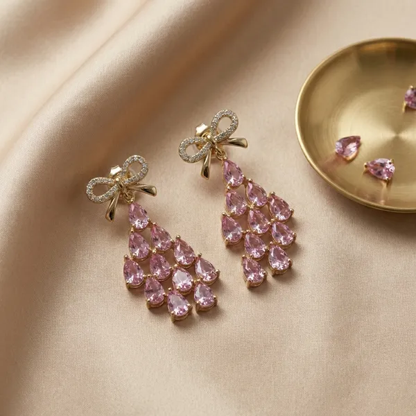 Pink_Crystal_Bow_Cascade_Ears_Anti_Tarnish_Earring_For_Women