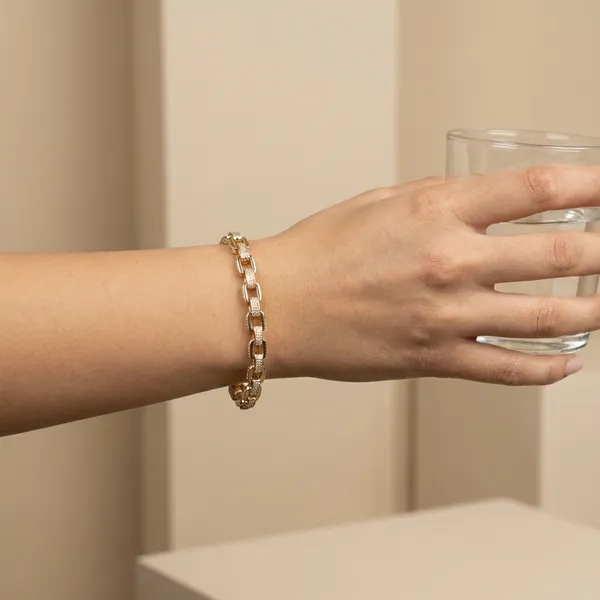 Gold_And_Silver_Contrast_Pave_Link_Anti_Tarnish_Bracelet_For_Women