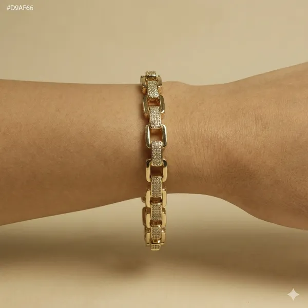 Gold_And_Silver_Contrast_Pave_Link_Anti_Tarnish_Bracelet_For_Women