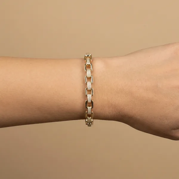 Gold_And_Silver_Contrast_Pave_Link_Anti_Tarnish_Bracelet_For_Women