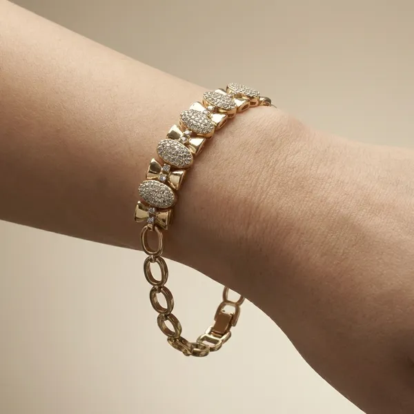 Gold_And_Silver_Sparkling_Bow_Anti_Tarnish_Bracelet_For_Women
