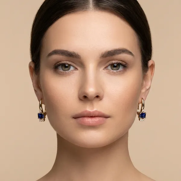 Blue_Sapphire_Rectangle_Gold_Hoop_Ears_Anti_Tarnish_Earring_For_Women