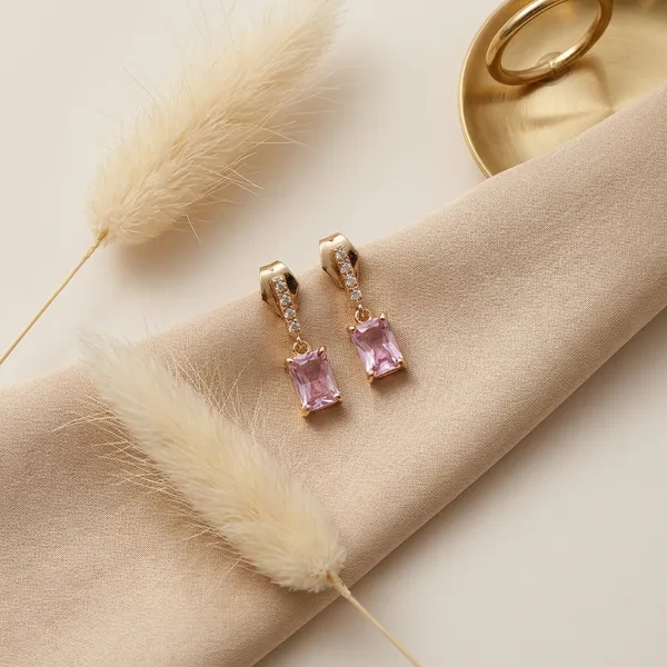 Pink_Rectangle_Drop_Ears_Anti_Tarnish_Earring_For_Women