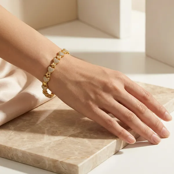 Gold_And_Silver_Pave_Heart_Chain_Anti_Tarnish_Bracelet_For_Women