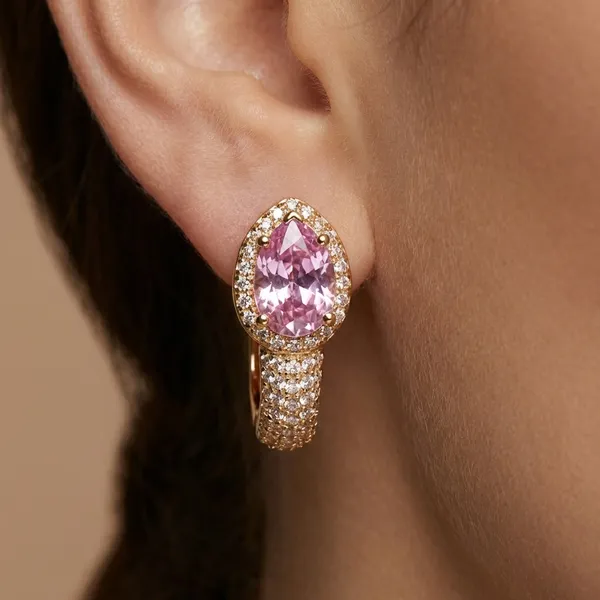 Pink_Teardrop_Crystal_Hoop_Ears_Anti_Tarnish_Earring_For_Women