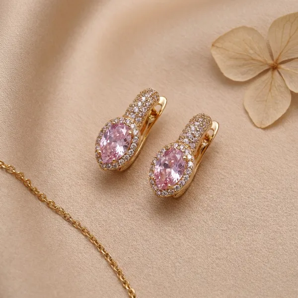 Pink_Teardrop_Crystal_Hoop_Ears_Anti_Tarnish_Earring_For_Women