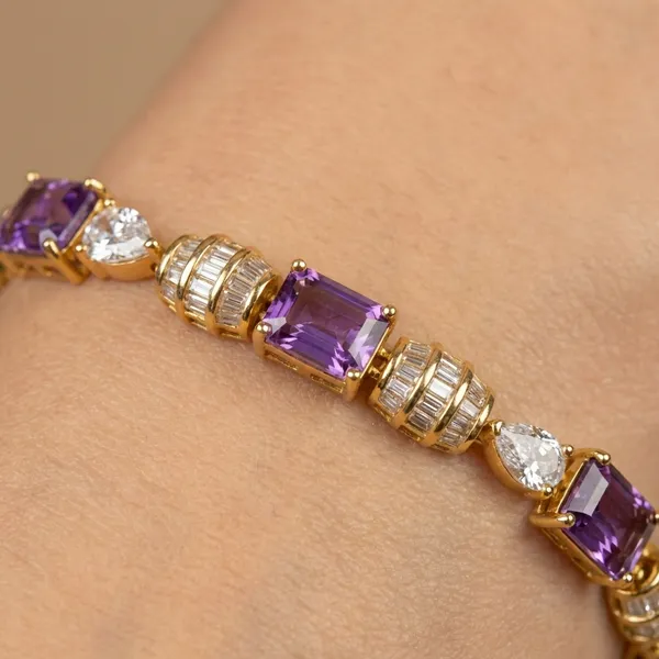 Purple_Amethyst_Cluster_Link_Anti_Tarnish_Bracelet_For_Women