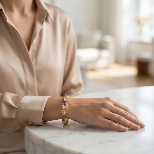 Purple_Amethyst_Cluster_Link_Anti_Tarnish_Bracelet_For_Women