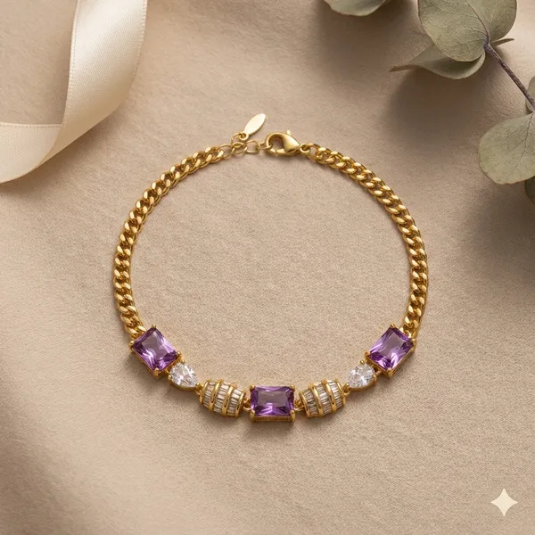 Purple_Amethyst_Cluster_Link_Anti_Tarnish_Bracelet_For_Women