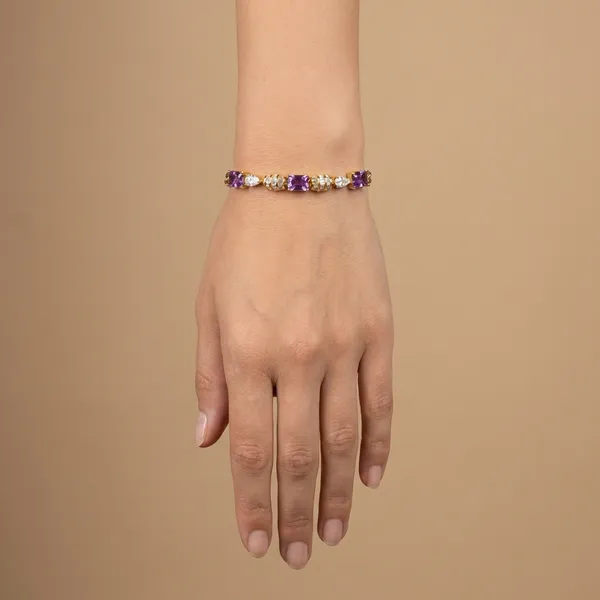Purple_Amethyst_Cluster_Link_Anti_Tarnish_Bracelet_For_Women