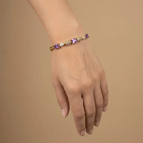 Purple_Amethyst_Cluster_Link_Anti_Tarnish_Bracelet_For_Women