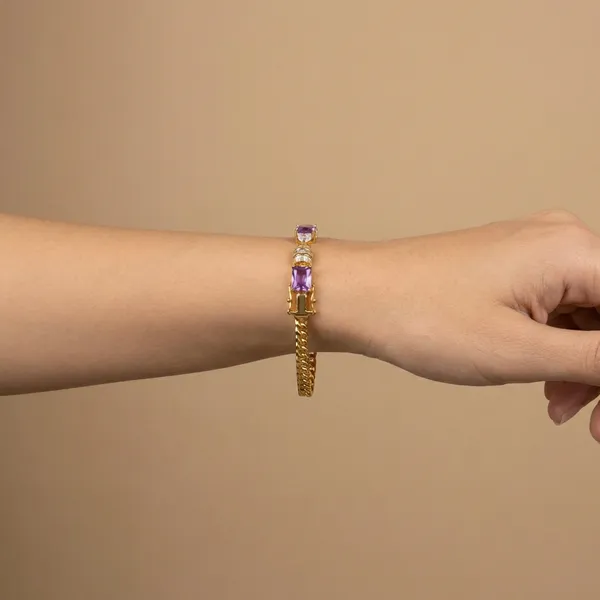 Purple_Amethyst_Cluster_Link_Anti_Tarnish_Bracelet_For_Women