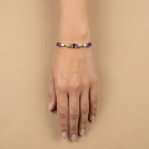 Purple_Amethyst_Cluster_Link_Anti_Tarnish_Bracelet_For_Women