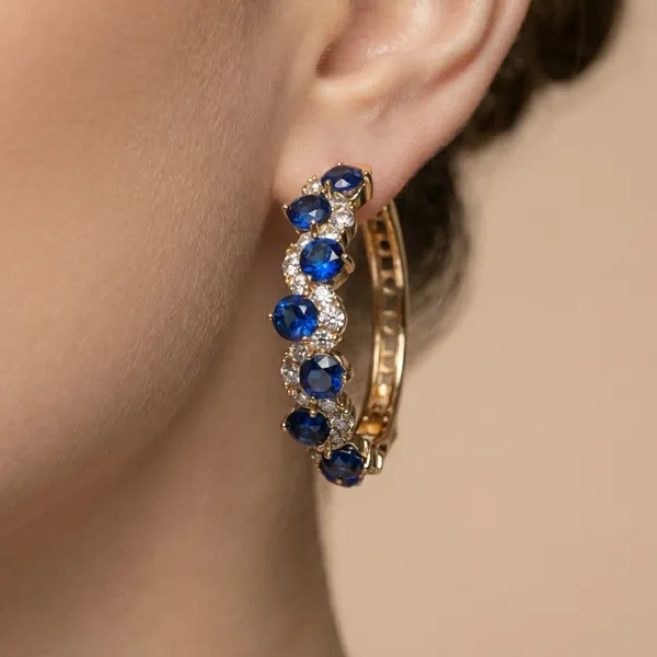 Blue_Sapphire_Halo_Hoop_Ears_Anti_Tarnish_Earring_For_Women