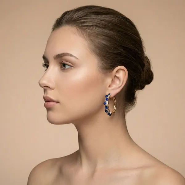 Blue_Sapphire_Halo_Hoop_Ears_Anti_Tarnish_Earring_For_Women