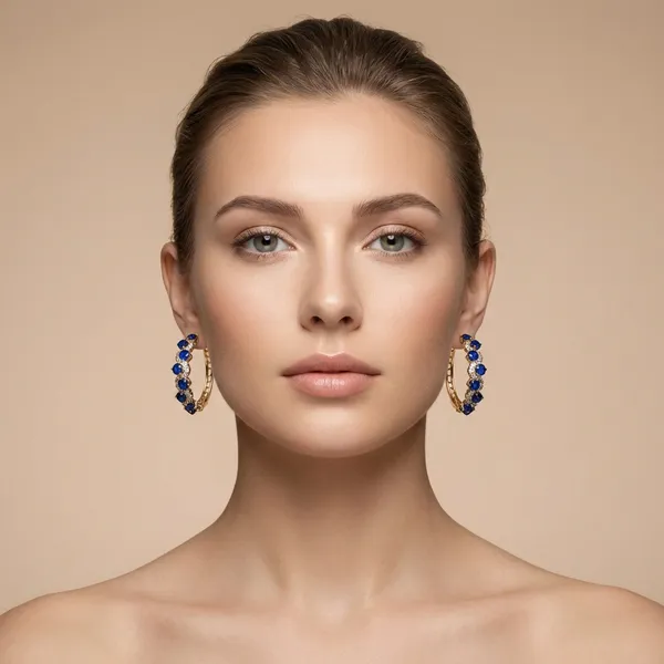 Blue_Sapphire_Halo_Hoop_Ears_Anti_Tarnish_Earring_For_Women