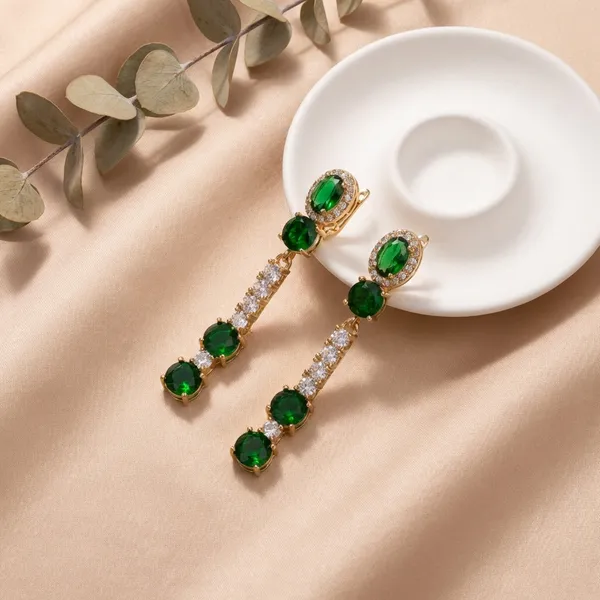 Green_Emerald_Dangle_Ears_Anti_Tarnish_Earring_For_Women