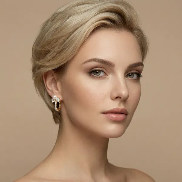 Gold_Pearl_And_Cz_Bow_Accent_Huggie_Ears_Anti_Tarnish_Earring_For_Women