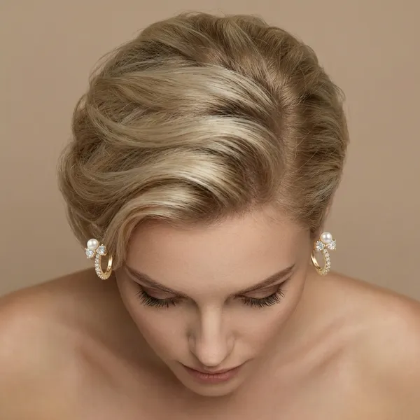 Gold_Pearl_And_Cz_Bow_Accent_Huggie_Ears_Anti_Tarnish_Earring_For_Women