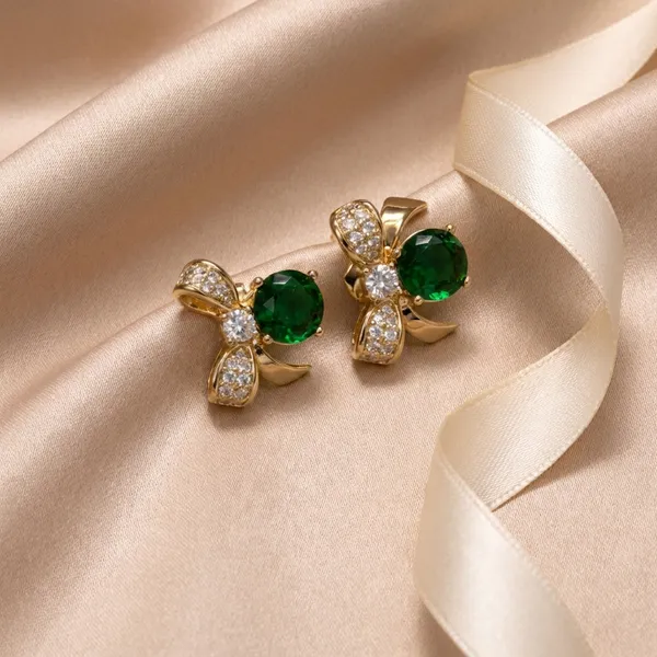 Green_Emerald_Bow_Stud_Ears_Anti_Tarnish_Earring_For_Women