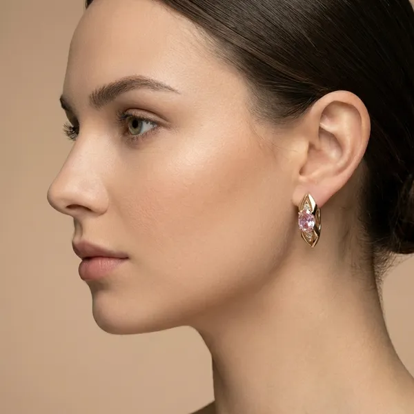 Pink_Gold_Oval_Gemstone_Ears_Anti_Tarnish_Earring_For_Women
