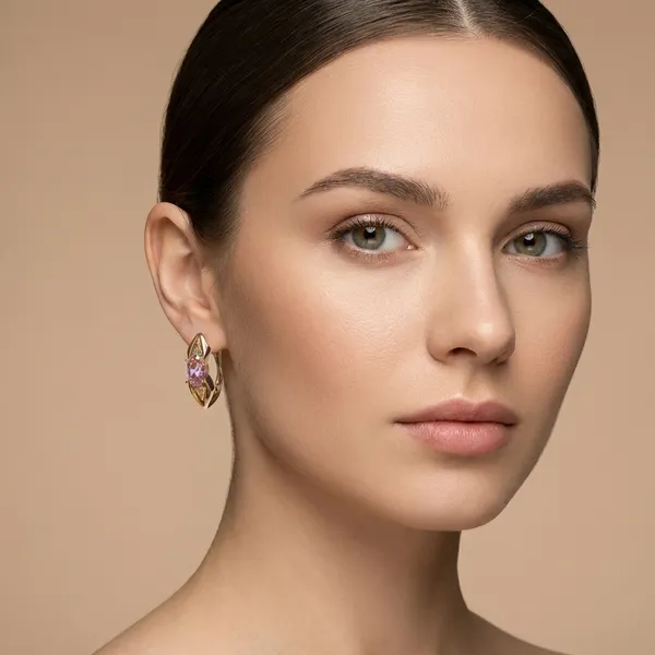 Pink_Gold_Oval_Gemstone_Ears_Anti_Tarnish_Earring_For_Women