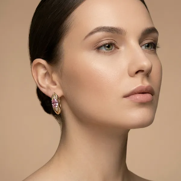 Pink_Gold_Oval_Gemstone_Ears_Anti_Tarnish_Earring_For_Women