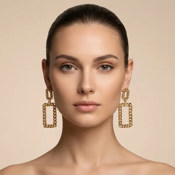 Gold_Chainlink_Geometric_Drop_Ears_Anti_Tarnish_Earring_For_Women