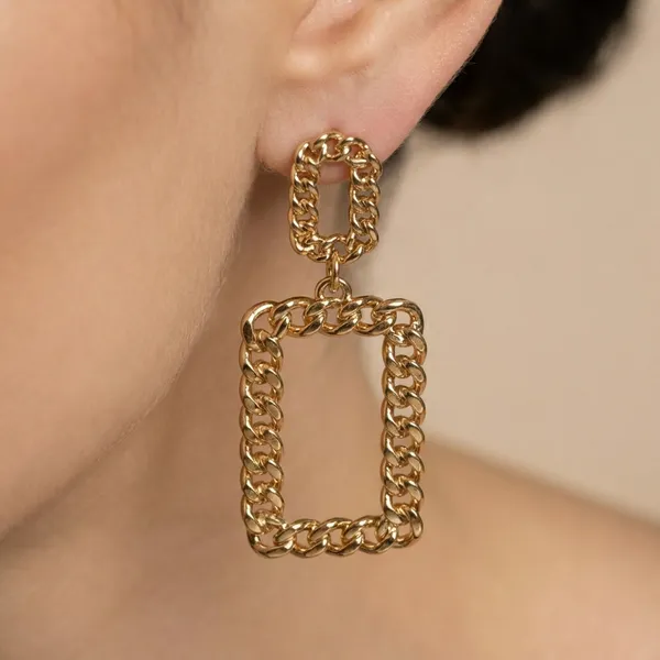 Gold_Chainlink_Geometric_Drop_Ears_Anti_Tarnish_Earring_For_Women