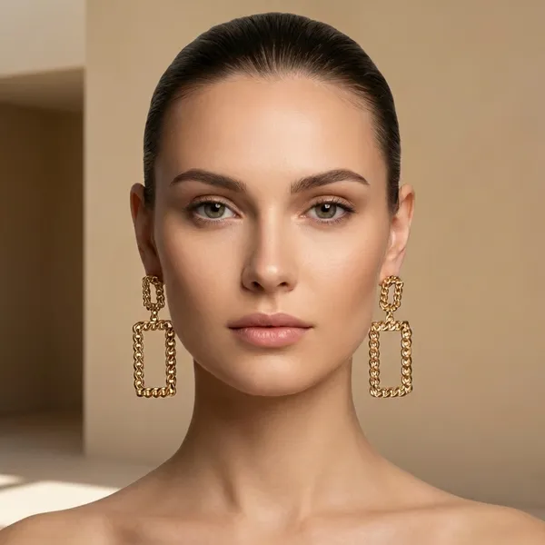 Gold_Chainlink_Geometric_Drop_Ears_Anti_Tarnish_Earring_For_Women
