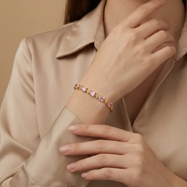 Pink_Rectangle_Cz_Link_Anti_Tarnish_Bracelet_For_Women