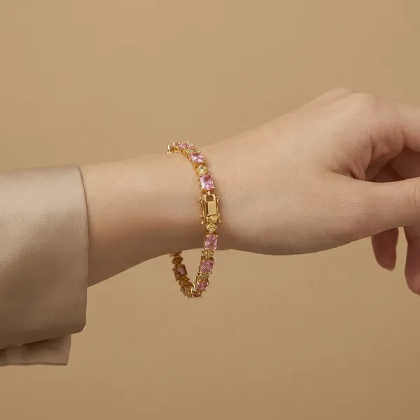 Pink_Rectangle_Cz_Link_Anti_Tarnish_Bracelet_For_Women