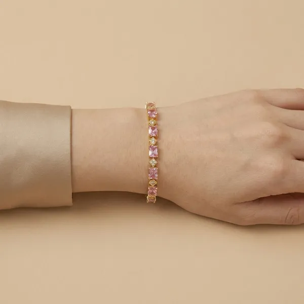 Pink_Rectangle_Cz_Link_Anti_Tarnish_Bracelet_For_Women