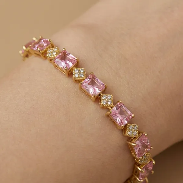Pink_Rectangle_Cz_Link_Anti_Tarnish_Bracelet_For_Women