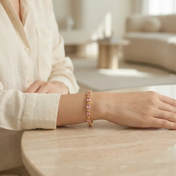 Pink_Rectangle_Cz_Link_Anti_Tarnish_Bracelet_For_Women