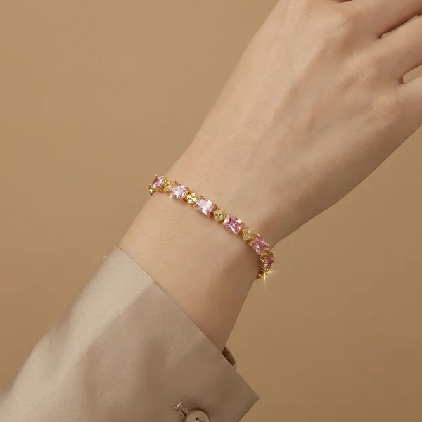 Pink_Rectangle_Cz_Link_Anti_Tarnish_Bracelet_For_Women
