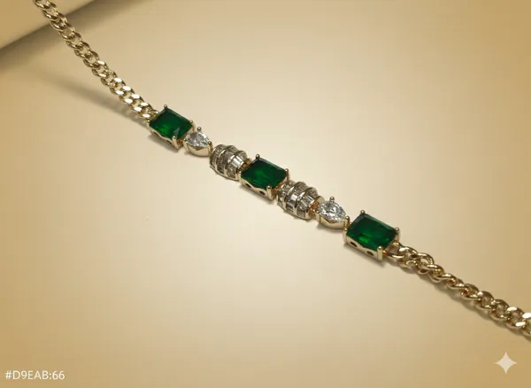 Dark_Green_Emerald_Cluster_Link_Anti_Tarnish_Bracelet_For_Women