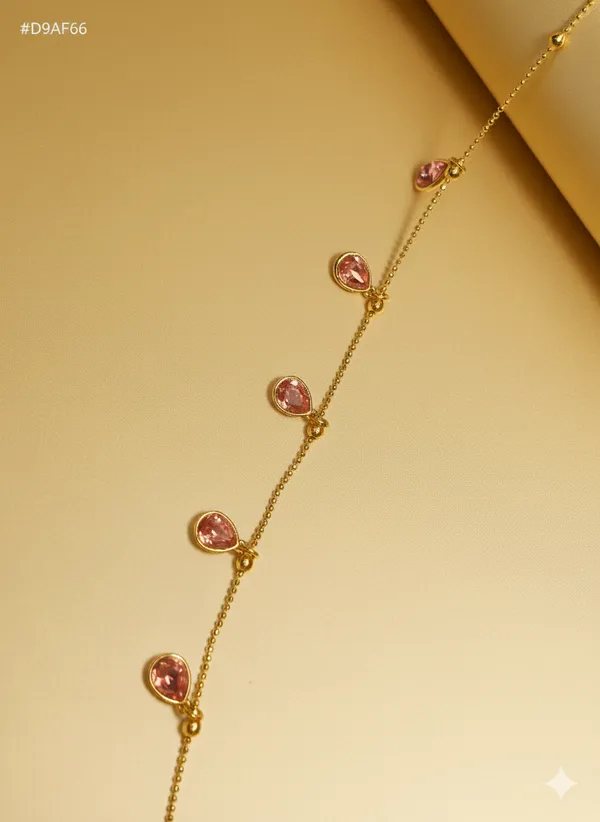 Rose_Pink_Crystal_Dangle_Chain_Anti_Tarnish_Bracelet_For_Women