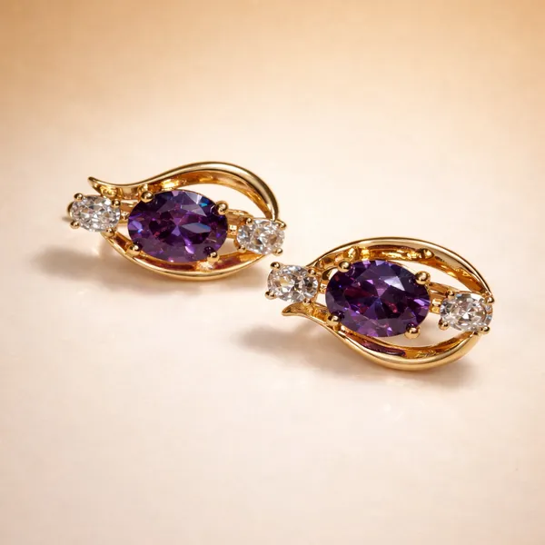 Purple_Oval_Stone_Gold_Ears_Anti_Tarnish_Earring_For_Women