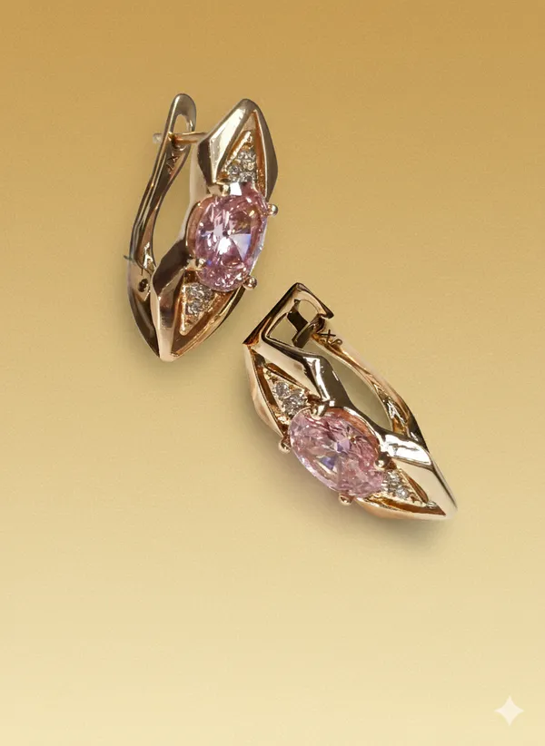 Pink_Gold_Oval_Gemstone_Ears_Anti_Tarnish_Earring_For_Women