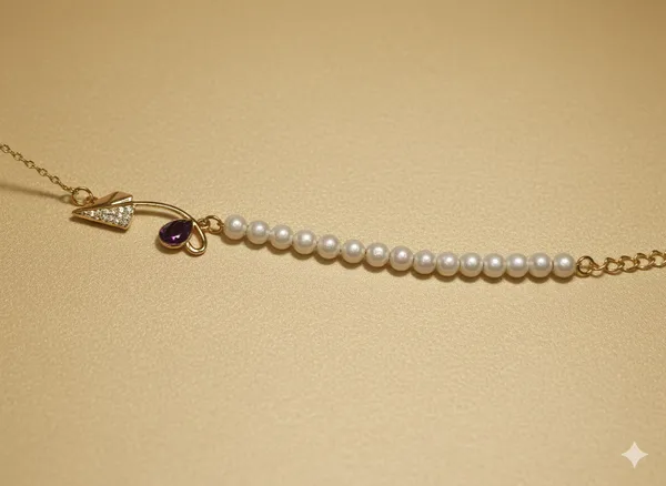White_Purple_Pearl_&_Arrow_Accent_Anti_Tarnish_Bracelet_For_Women