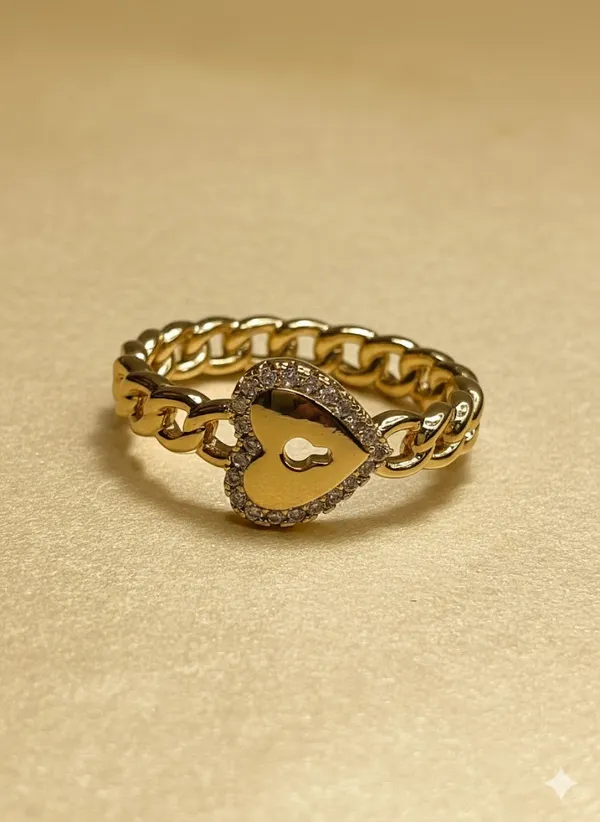 Gold_Heart_Lock_Chain_Anti_Tarnish_Finger_Ring_For_Women