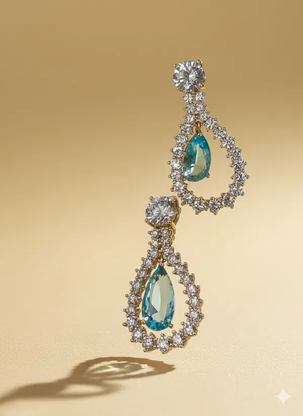 Light_Blue_Aqua_Teardrop_Double_Drop_Cz_Halo_Ears_Anti_Tarnish_Earring_For_Women