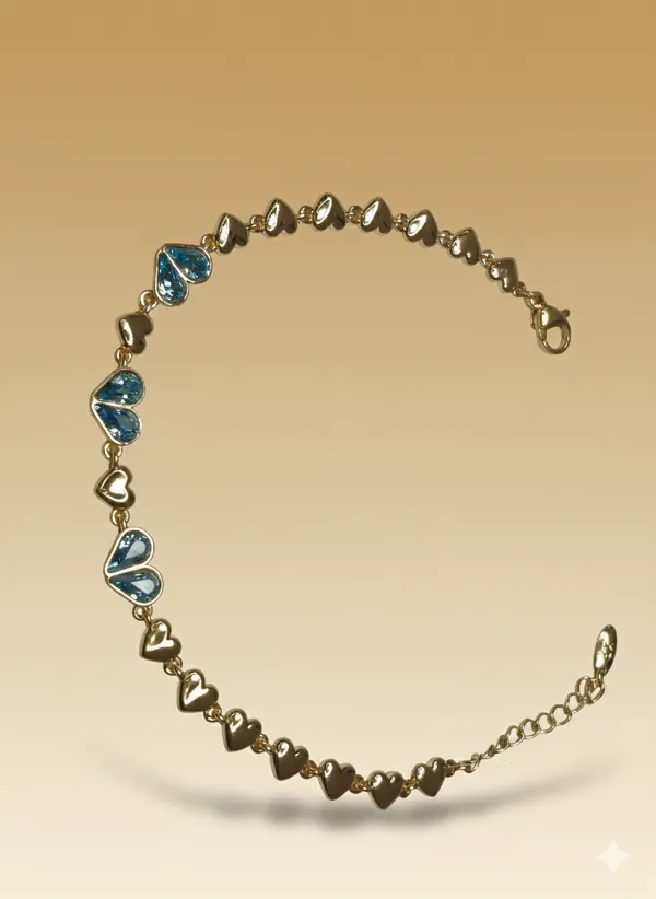 Light_Blue_Sapphire_Heart_Chain_Anti_Tarnish_Bracelet_For_Women