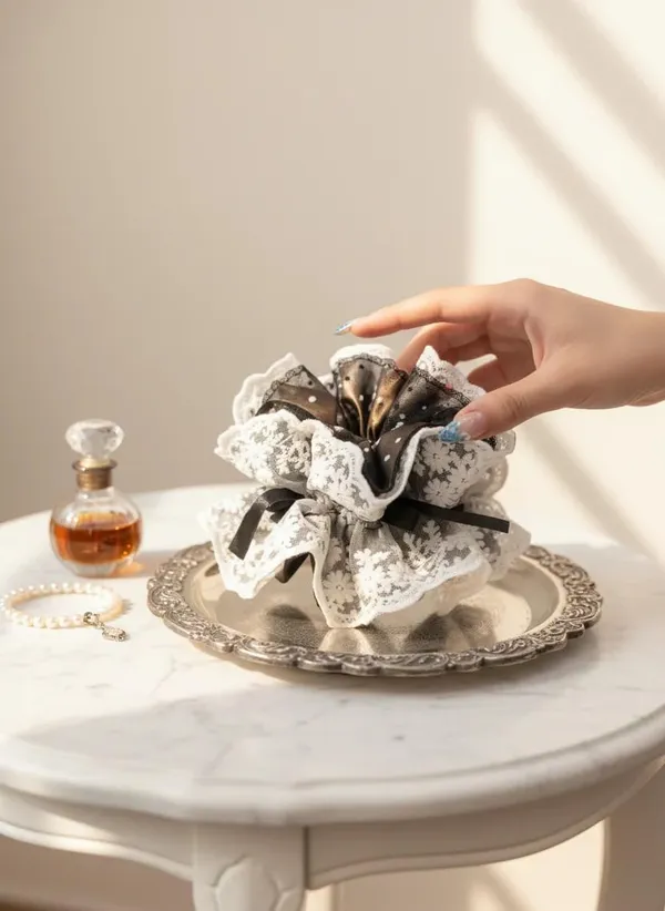 Floral_Ribbon_Lace_Scrunchie