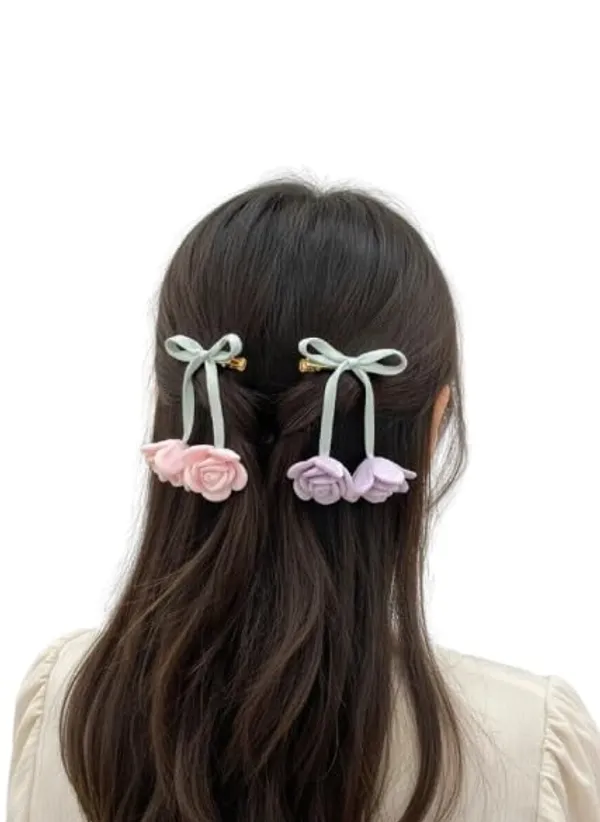 Waza Ribbon Rose Hair Clip Floral Rose Bow Hair Clips for Women